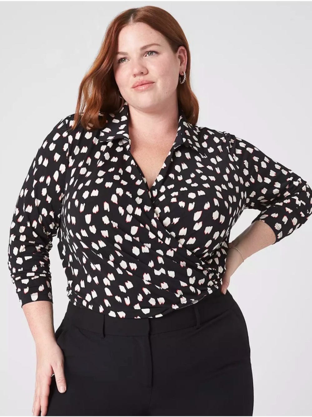 NWT Lane Bryant Classic Crop Collared Black/White Surplice Shirt Size 18-20